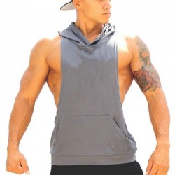 Mens Slim Dry Fit Stringer Sleeveless Gym Muscle Hoodie