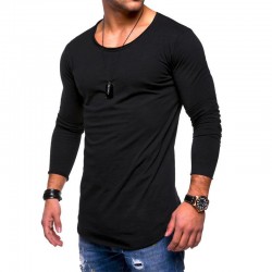 95% Cotton 5% Spandex Black Performance Shirt Custom Printed Mens Long Sleeve Gym Fitted T Shirt 