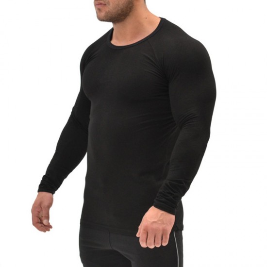 Hot Sale Mens Black Long Sleeve Performance Shirt 95% Cotton 5% Elastane Custom Printed Muscle Fit Gym T-Shirt Hot Sale Mens Black Long Sleeve Performance Shirt 95% Cotton 5% Elastane Custom Printed Muscle Fit Gym T-Shirt
